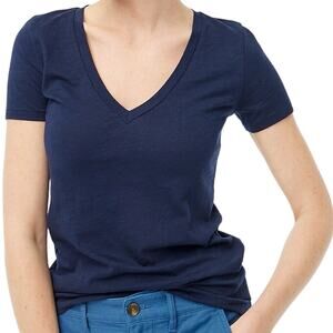 J.Crew Factory Women’s Slub Cotton V Neck Tee Navy H5967 | Size XS New